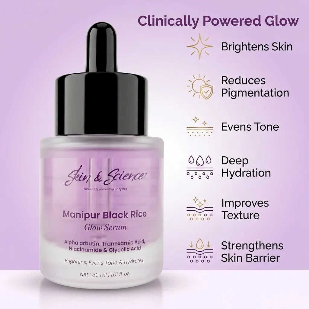 Manipur Black Rice Glow Serum | Brightening & Hydrating Face Serum with Niacinamide & Alpha Arbutin Skin & Science Serum