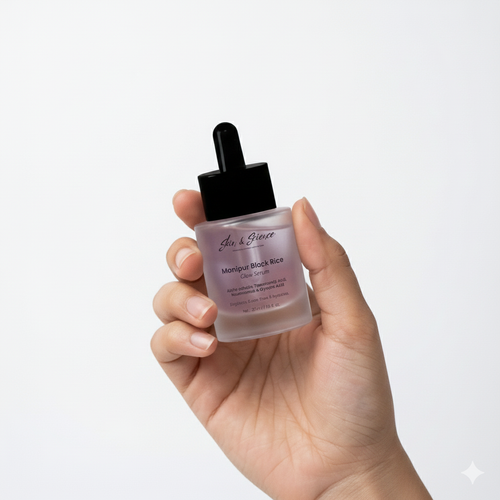 Black rice serum application on face - Skin and Science skincare