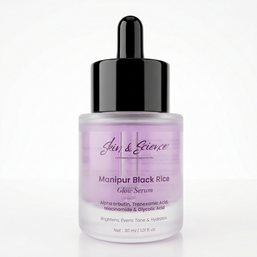 Skincare serum bottle with dropper Skin & Science Manipur Black Rice Glow Serum