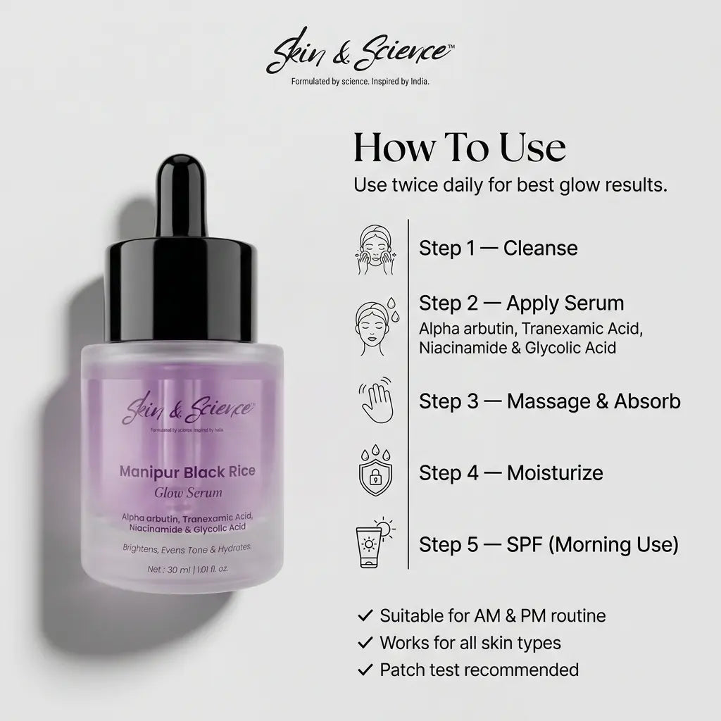 Manipur Black Rice Glow Serum | Brightening & Hydrating Face Serum with Niacinamide & Alpha Arbutin Skin & Science Serum